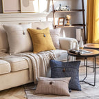 Phantoscope Pack of 2 Farmhouse Throw Pillow Covers Button Vintage Linen Solid Decorative Pillow Cover for Couch Bed and Chair Dark Yellow 18 x 18 inches 45 x 45 cm