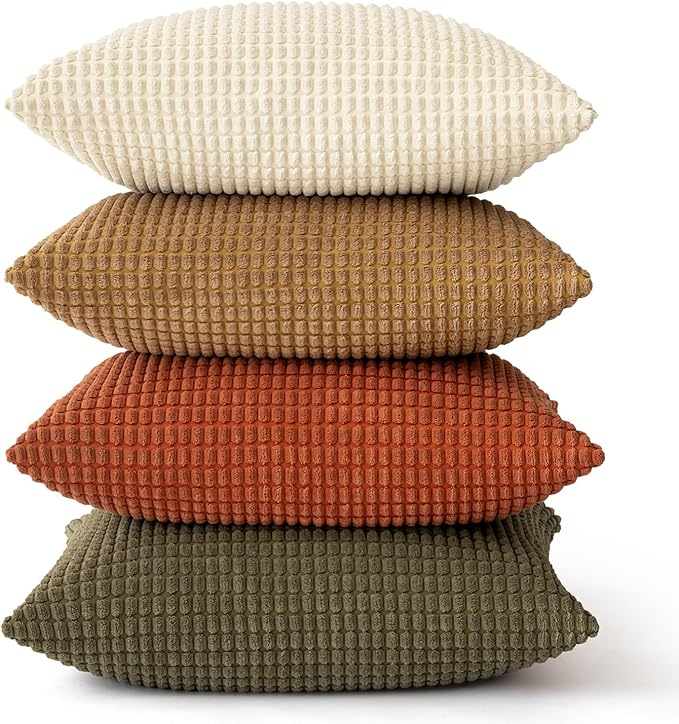 MIULEE Modern Farmhouse Decorative Pillow Covers 20x20 Inch Set of 4 Natural Rustic Throw Pillows Neutral Warm Soft Corduroy Couch Pillowcases Home Decor for Sofa Living Room Bed Brown Green