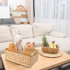 VATIMA Hyacinth Large Wicker Basket 15.5x10.8x6.2" - Rectangular, Wooden Handles, Shelf Organizer