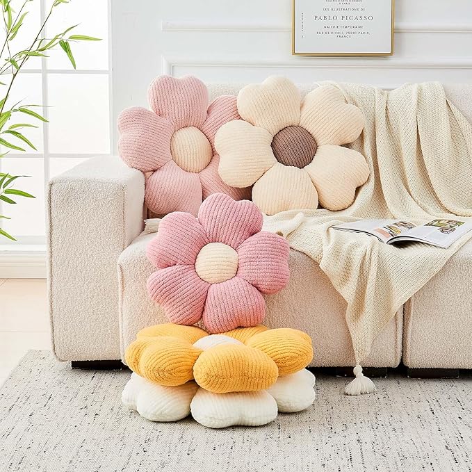 Flower Throw Pillow, Cute Flower Shaped Pillow Decorative Throw Pillow for Bed Couch, Soft Daisy Pillows Floor Seating Cushion Cushions (19.6 Inch Pink)