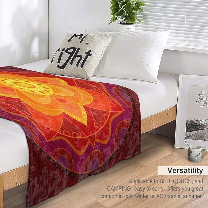 Red Mandala Throw Blanket Bright Circular Ethnic Pattern Native Indian Ornament Blanket for Sofa Bed Couch Chair Or Dorm 30"x40"