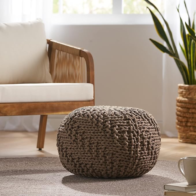 Christopher Knight Home Hazel Indoor / Outdoor Fabric Weave Pouf, Light Brown