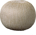 CC Home Furnishings 20" Gold and Ivory Hand Knitted Round Pouf Ottoman