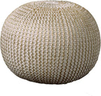 CC Home Furnishings 20" Gold and Ivory Hand Knitted Round Pouf Ottoman