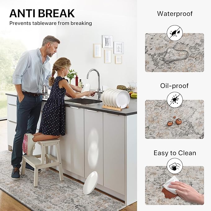GENIMO Kitchen Mats for Floor, Washable Anti Fatigue Mat for Cushioned, 23.6"x71", Waterproof Kitchen Rugs, Non Slip Comfort Standing Mat Rug for Home, Sink, Laundry, LightTaupeBrown