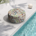 Indoor/Outdoor Inflatable Ottoman with Handle, Decorative Fade-Resistant Round Footstool D21 x H9 inch, Portable Ottoman Pouf for Patio Garden Camping, Paisley Chilli