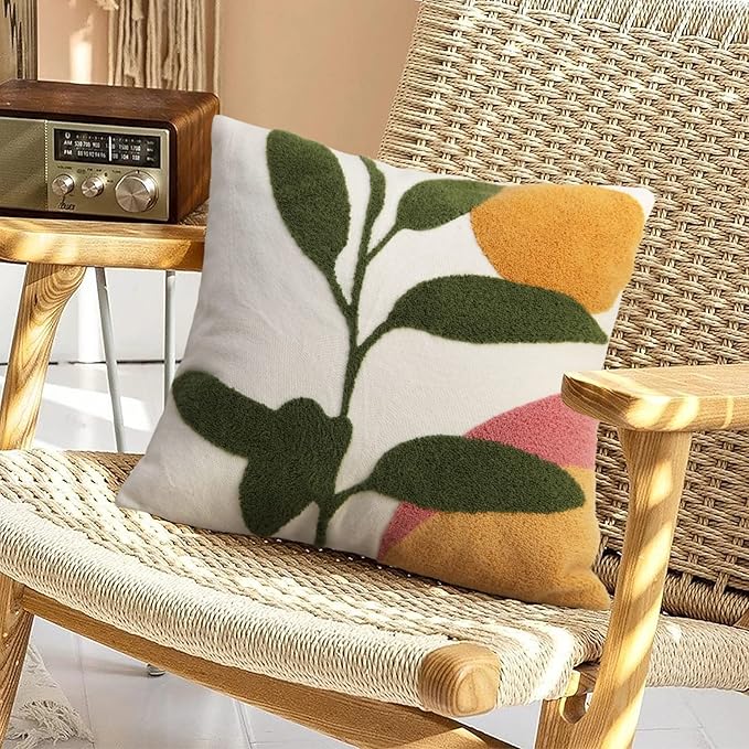 JASEN Abstract Boho Pillow Covers 18x18,Soft Mid Century Geometric Cactus Decorative Throw Pillows for Couch Bed Sofa Bedroom（Only 1 Pillow Cover）