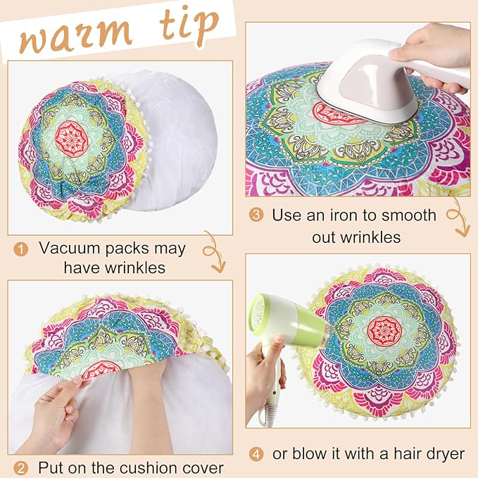 Ganeen 12 Pcs Floor Cushions for Classroom 16'' Boho Kids Seating Pillow Flexible Floor Cushions Meditation Pillows for Toddler Sitting Home School Classroom Kindergarten Daycare Nursery(Round)