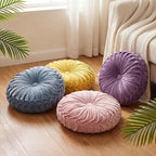 Kathfly Set of 4 Decorative Round Pleated Throw Pillows, Classy Velvet Pumpkin Round Throw Pillows, Decorative Floor Pillow for Bed Chair Home Sofa Decor, 14" Diameter (Purple, Blue, Green, Pink)