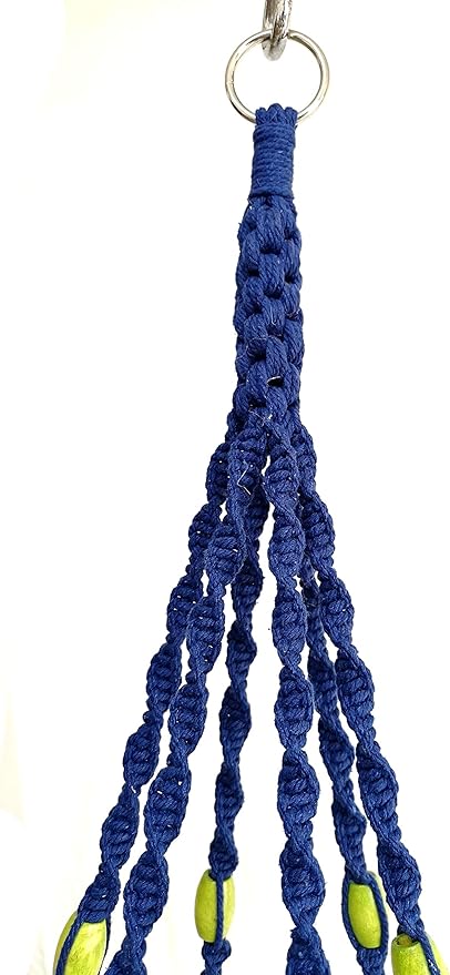 6 Legs Macrame Natural Jute and Cotton Plant Hanger & Holder and Metal Ring, 51-inches Length (Without The White Pot and Plant) (Navy Blue)