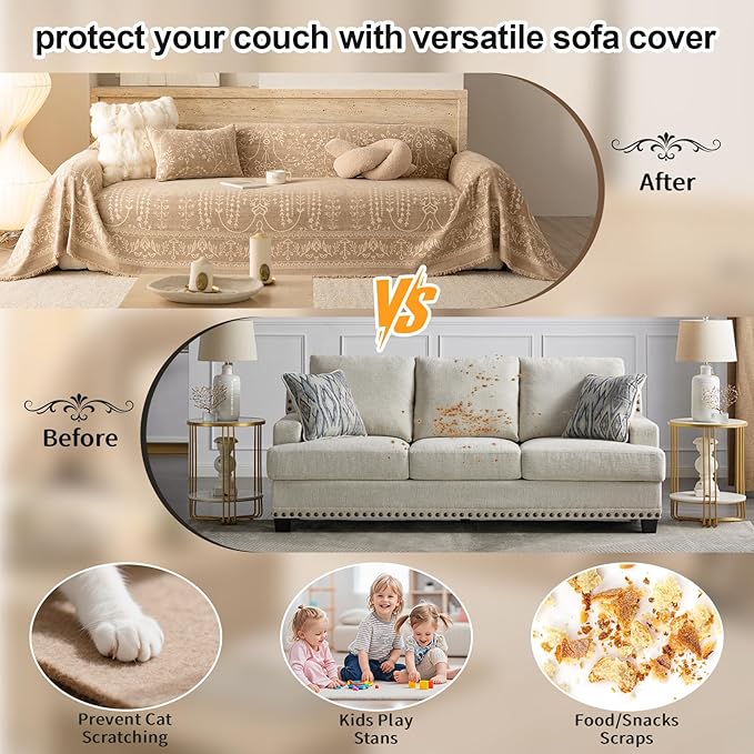 ROOMLIFE Couch Cover Boho Sofa Covers for 3 Cushion Couch Washable, Furniture Protector Sofa Couch Cover for Dogs, Soft Breathable Sofa Slipcover, Couch Throw Blankets with Tassels 71''X150''