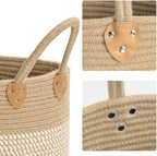 CHICVITA Large Wicker Jute Woven Storage Basket with Handles – Blanket Laundry Basket for Toys Towels Home Decor, White, 14" x 14" x 12"