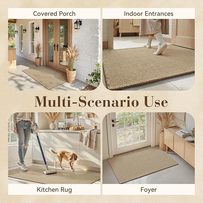 Jute Front Door Mat Indoor Entrance Indoor Door Mat Rugs for Entryway Entry Entrance Mats Inside Doormat Welcome Mats Boho 24"X36" Half Circle Round
