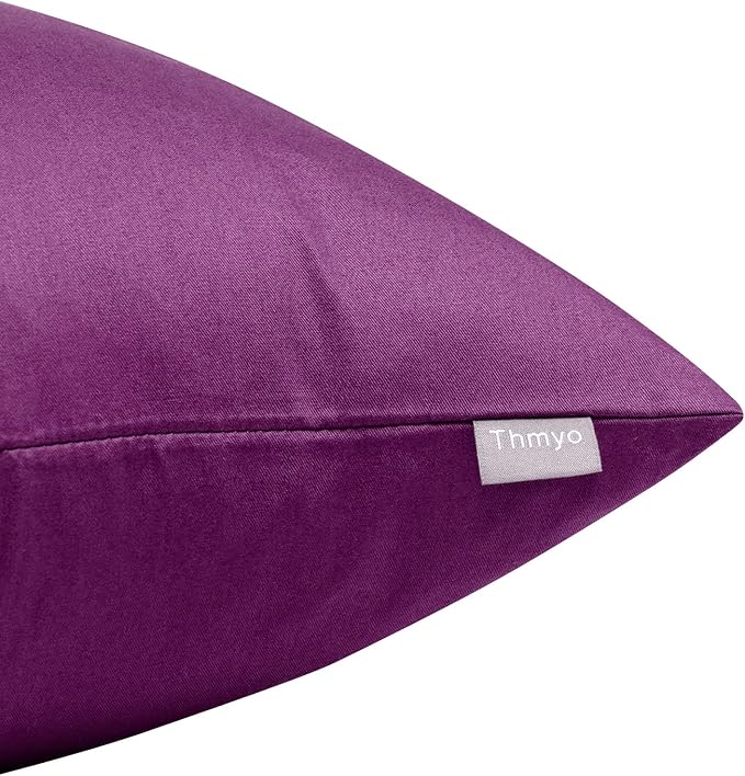 4-Pack 100% Cotton Comfortable Solid Decorative Throw Pillow Case Square Cushion Cover Pillowcase Sublimation Blank Pillow Covers (Cover Only,No Insert)(16x16 inch/ 40x40cm,Dark Reddish Purple)