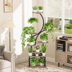 Plant Stand Indoor with Grow Lights - 62" Tall Plant Shelf, Lighted Corner Plant Stands for Indoor Growing, 8 Tiered Large Flower Holder, S-Shaped Decorative Rack for Living Room, Patent Design, Grey