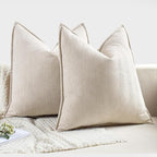 MIULEE Pack of 2 Cream Beige Decorative Pillow Covers 24x24 Inch Soft Chenille Couch Throw Pillows Farmhouse Cushion Covers Euro Shams with Elegant Design for Sofa Bedroom Living Room Spring Decor