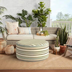 Indoor/Outdoor Inflatable Ottoman, All Weather Ottoman Pouf D31 x H14 inch, Round Foot Rest Ottomans Portable Footstool for Patio, Garden, Porch, Home,Stripe Onyx
