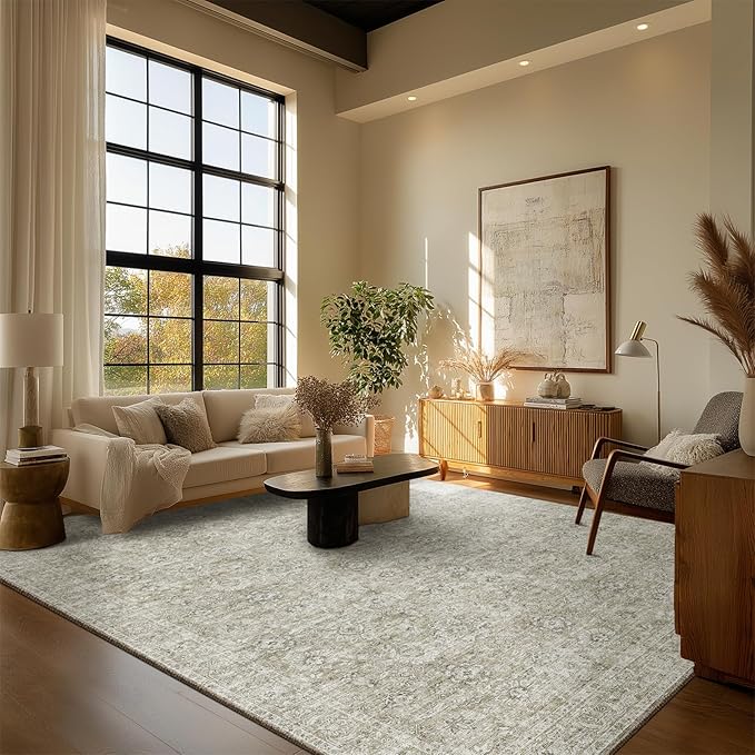 8x10 Washable Area Rugs Ultral Soft Non-Slip Stain Resistant Vintage Boho Large Carpet for High-Traffic Living Room & Dining Room