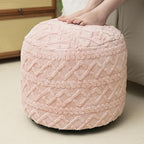 Round Stuffed Pouf Ottoman for Foot Rest, Faux Fur Poufs with Foam Chunk Filling, Storage Ottoman Pouf Foot Stool Cushion, 20 X 15 InchFloor Poufs Foot Rest for Living Room Bedroom Home Decor (Pink)