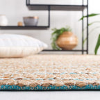 SAFAVIEH Area Rug 8x10 - Natural Fiber Collection - Large - Teal & Natural, Handmade Jute & Cotton Flat Weave, Stripe Pattern, Ideal for Living Room, Bedroom, Dining Space (NFB655K)