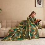 Boho Throw Blanket for Bed 100% Cotton Soft Lightweight Quilt Blanket Twin Forest Tiger Embroidery Home Decor Breathable Spring Bed Blankets,60"x80" All Season Throw for Sofa Couch Chair