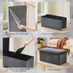 30'' Pouf Ottoman for Couch with Storage Plush Corduroy Ottoman Sectional Couch Large Foldable Gray Foot Stools for Living Room Plush Corduroy