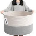90L Large Blanket Basket,21.7"L x 21.7"W x 13.8"H Rope Woven Baskets with Handles, Toys Storage Bins,Laundry Basket Perfect for Living Room, Nursery,Bedroom,Home Organization,White&Grey