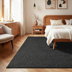 Softlife 5x7 Rugs for Living Room Faux Jute Area Rug Washable Modern Bedroom Rugs Large Non-Slip Farmhouse Floor Carpet for Dining Room Hallway Office Kitchen Entryway, Black