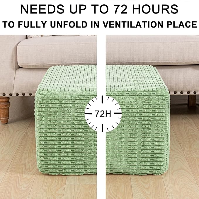 Asuprui Round Square Pouf Ottoman Foot Rest – Lightweight Modern Footstool with Plush Foam Filling, Perfect for Living Room Decor & Cozy Comfort – 20x20x14 Inch Chic Accent Piece (Sage Green)