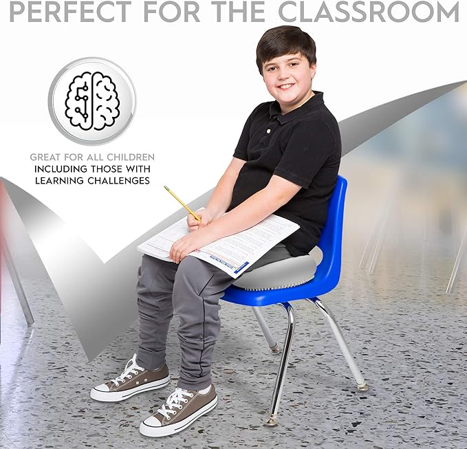 Bouncyband – Wiggle Seat – Silver, 13” D – Large Sensory Cushion for Kids Ages 6-18+ – Promotes Active Learning, Improves Student Productivity, Includes Easy-Inflation Pump