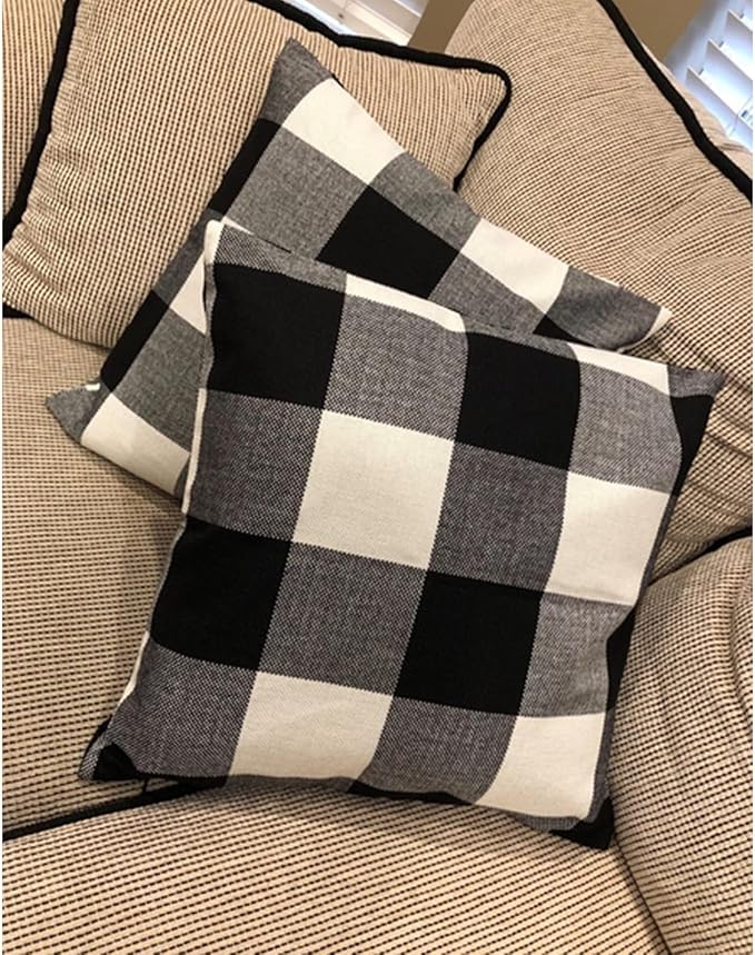 VAKADO 20x20 Farmhouse Black White Buffalo Plaids Decorative Throw Pillow Covers Retro Rustic Boho Check Cushion Cases Home Decor for Porch Couch Sofa Car Outdoor Set of 2