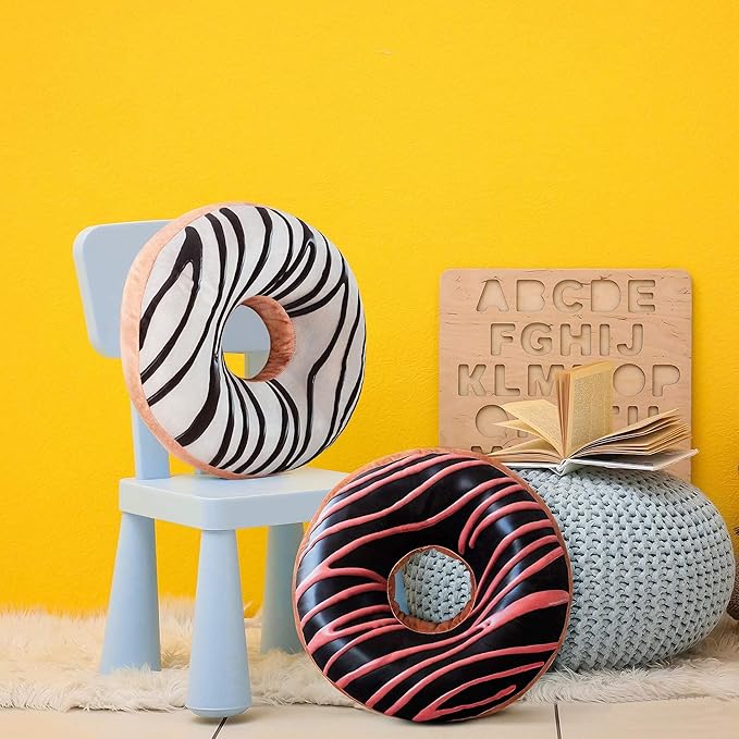 HYSEAS Round Throw Pillow 14 Inch Chocolate White Donut, 3D Digital Print Decorative Soft Food Shaped Pillow, Light Weight Seat Cushion for Couch, Chair, Floor, Sofa, 2 Pack