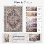 Maroon Blue 2x3 Entryway Rug, Modern Vintage Washable Kitchen Rugs Non Slip, Ultra Thin Medallion Door Mat Indoor Entrance Back Front Door, Small Rug for Inside Entry/Foyer/Bathroom/Bedside