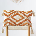 JOJUSIS Boho Lumbar Throw Pillow Covers with Handmade Tassels Decorative Woven Tufted Orange Pillowcase for Couch Bedroom 12 x 20 Inch Orange B