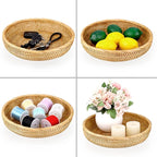 Hipiwe 9.9" Round Key Basket Bowl for Entryway Table Wicker Storage Basket Woven Keys Bowl Holder Crackers Fruit Candy Serving Tray Rattan Organizer Basket for Remote Control Wallet Cell Phone