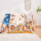 Boho Throw Blanket, 100% Cotton Ultra Soft Luxury Throw Rustic Quilt, 80"x90" Floral Bird Butterfly Farmhouse Decor Bed Blankets, All Season Rustic Reversible Bohemian Throw for Bed - Yellow
