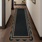 Scalloped Easy Jute Hallway Runner Rug, 2.6x8 Kitchen Non Slip Runner Washable Outdoor Indoor Long Rug, Farmhouse Morden Carpet for Porch Bedroom Laundry