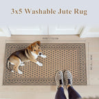 LIVEBOX Easy Jute Indoor Outdoor Rug 3x5 Front Porch, Black Washable Rugs for Entryway, Non Slip Tan Farmhouse Area Rug for Living Room, Carpet Door Mat for Entry Front Door, Patio, Kitchen, Bedroom