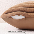 Pallene Faux Fur Plush Throw Pillow Covers 26x26 Set of 2, Luxury Soft Fluffy Striped Decorative Pillow Covers for Sofa, Couch, Living Room, Brown