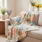 Boho Pastel Floral Throw Blanket Ultra Soft Fleece Patchwork Blanket for Couch and Bed Holiday Theme Cozy Throw Decoration Warm Gift for Spring Summer, 50 x 60 Inches