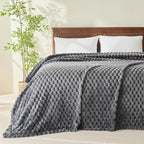 NEWCOSPLAY Super Soft King Blanket Grey Premium Silky Flannel Fleece 3D Clouds Stylish Jacquard Lightweight Bed Blanket All Season Use 350GSM (Grey, King(90"x110"))