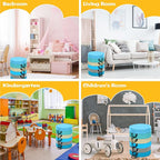 Costzon 6-Piece 15 inch Kids Floor Cushion, 3" Thick Waterproof Daycare Preschool Round Foam Cushion with Handle for Toddlers, Soft Flexible Seating for Classroom, Home, Kindergarten or Nursery