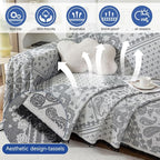 ROOMLIFE Black Couch Covers for Sofa, Sofa Covers Washable Non Slip Furniture Protector Couch Sofa Covers for 3 Cushion Couch, Breathable Sofa Slipcovers Couch Cover Blanket with Tassels 71" X 134"