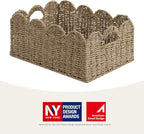 StorageWorks Scalloped Seagrass Baskets, Hand-woven Rattan Baskets with Built-in Handles, Cute Baby Basket for Nursery, Basket for Organizing and Decor, 15"L x 11"W x 6¾"H