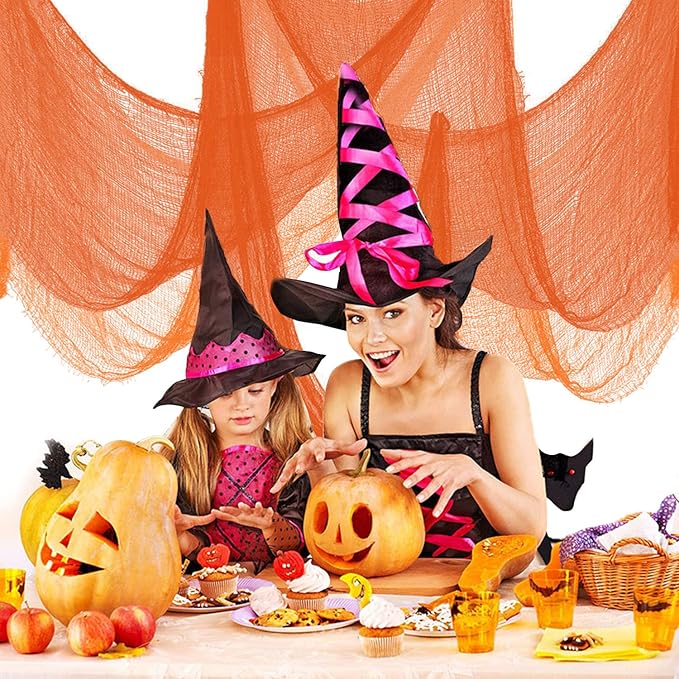 Set of 5 Halloween Creepy Gauze Cloth Decoration, Orange Scary Indoor Outdoor Halloween Gauze Tapestry Decor, Spooky Decorations for Home Wall Yard Haunted House Party Supplies, 72 x 30 inch