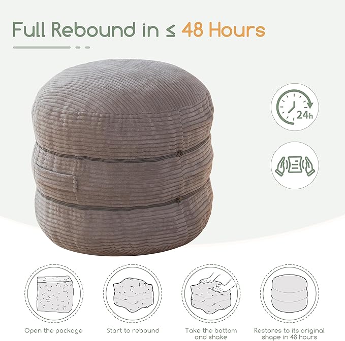 HIGOGOGO Pouf Ottoman Stuffed Round Modern Foam Filled Foot Rest Poufs 20 X 18 Inches Modular Ottomans Separated Into Floor Cushions for Living Room Chair Decorative Stool, Grey