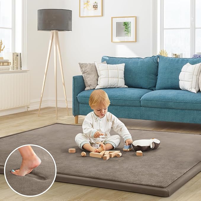 Baby Play Mat for Floor Nursery Rug Muscle Mat Area Rug Playroom Rug 47"x47" Playpen Mat Memory Foam 1.3" Thick Crawling Mat for Babies,Toddlers, Infants, Kids,Camel