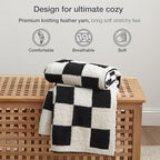 EXQ Home Checkered Throw Blanket, Knitted Blankets with Checkerboard Grid Pattern, Soft Cozy Fluffy Throw for Couch Bed Sofa, Warm Fuzzy Plaid Blanket for All Seasons,Black, 50"×60"