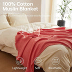 Simple&Opulence Cotton Muslin Throw Blanket 4 Layers for Bed, Couch, Woven Gauze Blanket with Tassels, Soft Lightweight Cozy Pre-Washed Breathable Farmhouse Decoration for All-Season(Coral)