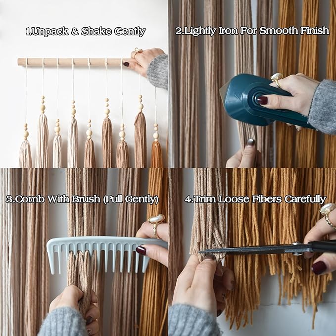 IOWER Macrame Wall Hanging Yarn Fiber Wall Art Beaded Tassel Home Decor for Bedroom Living Room 39" W x 45" L